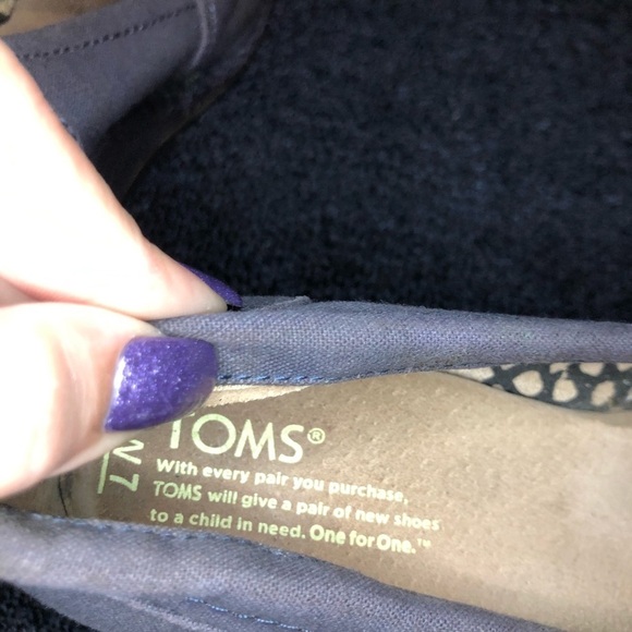 TOMS Blue Calypso Espadrille Peep Toe Canvas Wedge Heels Size 7 - Picture 11 of 11